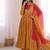 Premium mustard heavy neck embroidery anarkali suit set with dupatta & pant