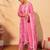 Women's pink cotton embroidered straight kurta set with dupatta and pant