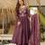 Women's wine silk blend embroidered flared kurta set with dupatta and palazzo