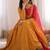 Premium mustard heavy neck embroidery anarkali suit set with dupatta & pant