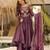 Women's wine silk blend embroidered flared kurta set with dupatta and palazzo