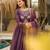 Women's wine silk blend embroidered flared kurta set with dupatta and palazzo