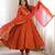 Premium orange heavy neck embroidery anarkali suit set with dupatta & pant