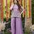 Women's lavender chinon embroidered kurti set with dupatta and palazzo