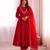 Premium red heavy neck embroidery anarkali suit set with dupatta & pant