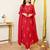 Women's red chanderi embroidered straight kurta set with dupatta and pant