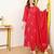 Women's red chanderi embroidered straight kurta set with dupatta and pant