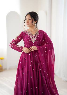 Rani pink mirror & sequence work georgette anarkali suit set 2