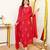 Women's red chanderi embroidered straight kurta set with dupatta and pant