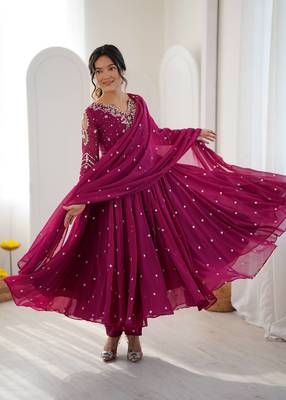 Rani pink mirror & sequence work georgette anarkali suit set 3