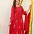 Women's red chanderi embroidered straight kurta set with dupatta and pant