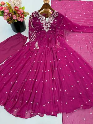 Rani pink mirror & sequence work georgette anarkali suit set 4