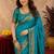 Teal blue soft silk blend banarasi jacuard work pethani saree with unstitched blouse piece