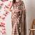 beige cotton blend checks print golden zari woven border saree with unstitched blouse piece