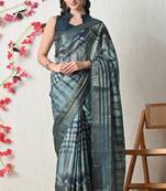 teal cotton blend tie & dye print golden zari woven border saree with unstitched blouse piece