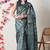 teal cotton blend tie & dye print golden zari woven border saree with unstitched blouse piece