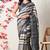 beige cotton blend stripes print golden zari woven border saree with unstitched blouse piece