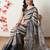 beige cotton blend stripes print golden zari woven border saree with unstitched blouse piece