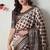 beige cotton blend polka dots print golden zari woven border saree with unstitched blouse piece