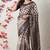 beige cotton blend polka dots print golden zari woven border saree with unstitched blouse piece