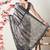 beige cotton blend stripes print golden zari woven border saree with unstitched blouse piece