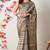 beige cotton blend checks print golden zari woven border saree with unstitched blouse piece
