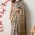 beige cotton blend checks print golden zari woven border saree with unstitched blouse piece