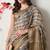 beige cotton blend checks print golden zari woven border saree with unstitched blouse piece