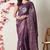 magenta cotton blend block print golden zari woven border saree with unstitched blouse piece