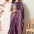 magenta cotton blend block print golden zari woven border saree with unstitched blouse piece