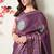 magenta cotton blend block print golden zari woven border saree with unstitched blouse piece