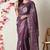 magenta cotton blend block print golden zari woven border saree with unstitched blouse piece
