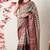 beige cotton blend paisley print golden zari woven border saree with unstitched blouse piece