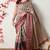 beige cotton blend paisley print golden zari woven border saree with unstitched blouse piece
