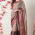 beige cotton blend paisley print golden zari woven border saree with unstitched blouse piece
