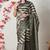 green cotton blend stripes print golden zari woven border saree with unstitched blouse piece