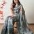 teal cotton blend floral print golden zari woven border saree with unstitched blouse piece