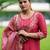 Heavy embroidered peacock red pleated kurta set with silk dupatta & pant pair
