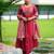 Heavy embroidered peacock red pleated kurta set with silk dupatta & pant pair