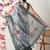 teal cotton blend floral print golden zari woven border saree with unstitched blouse piece