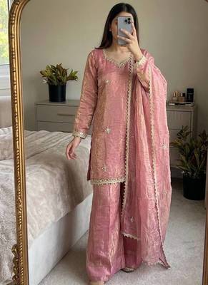 Designer pink embroidered kurta sharara suit for bridesmaid & festivals 1