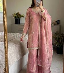 Designer pink embroidered kurta sharara suit for bridesmaid & festivals