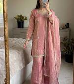 Designer pink embroidered kurta sharara suit for bridesmaid & festivals