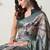 teal cotton blend floral print golden zari woven border saree with unstitched blouse piece