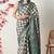 teal cotton blend checks print golden zari woven border saree with unstitched blouse piece