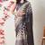 beige cotton blend block print golden zari woven border saree with unstitched blouse piece