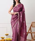 magenta tissue crush embellished lace border saree with unstitched blouse piece