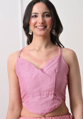 pink georgette embellished lace border saree with unstitched blouse piece 5