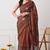rust georgette embellished lace border saree with unstitched blouse piece