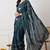 teal georgette embellished lace border saree with unstitched blouse piece